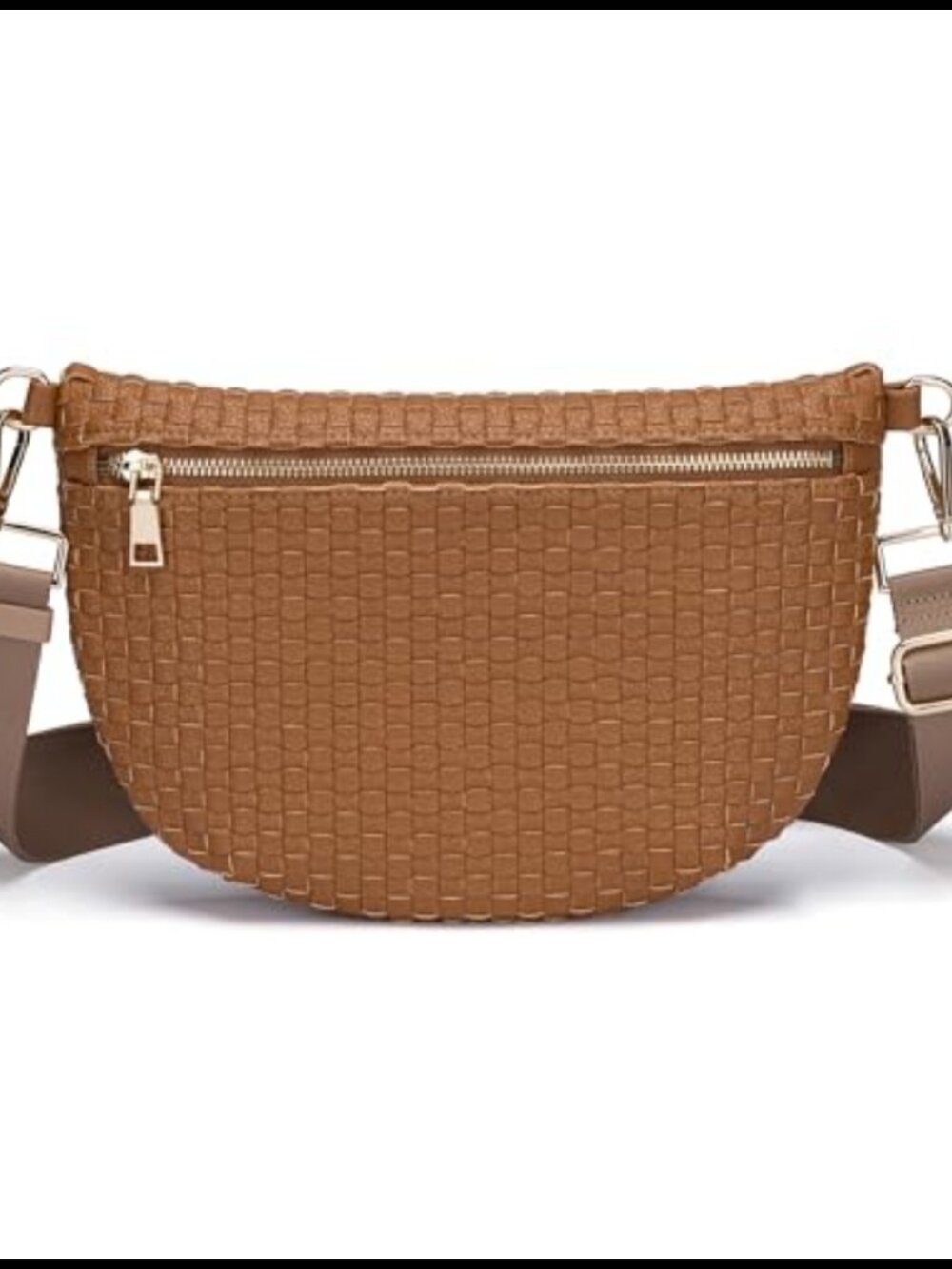 Woven Faux Leather Crossbody Bum Bag Adjustable Strap Checkered